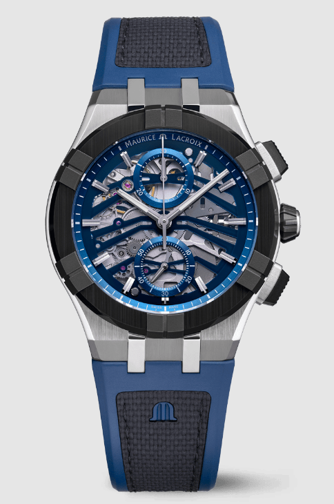 Review Best Maurice Lacroix aikonic automatic chronograph skeleton AC8018-SSL20-030-4 Replica watch